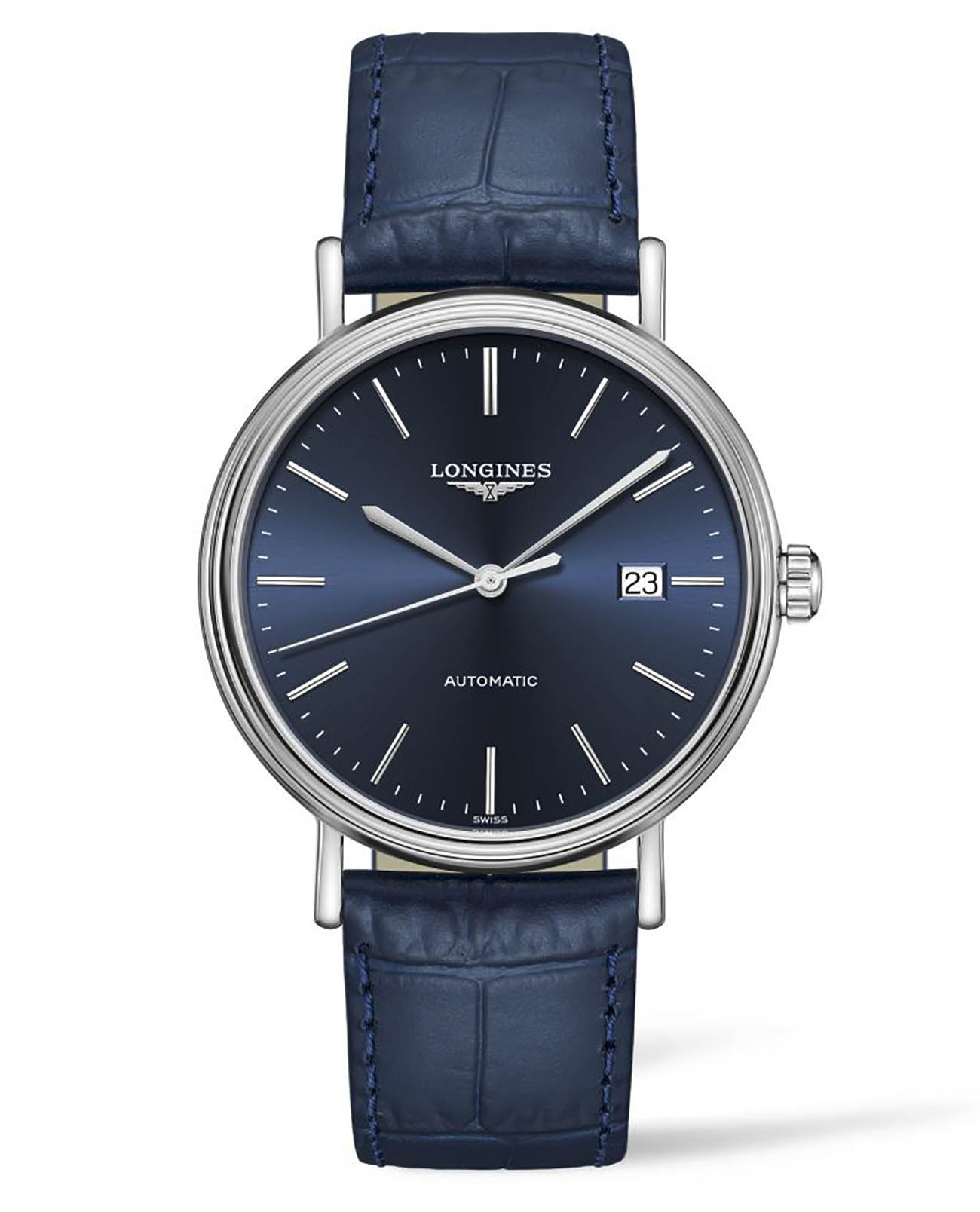 Longines Longines Presence L4.922.4.92.2  L49224922 механические мужские часы синий циферблат, браслет кожаный — вид спереди